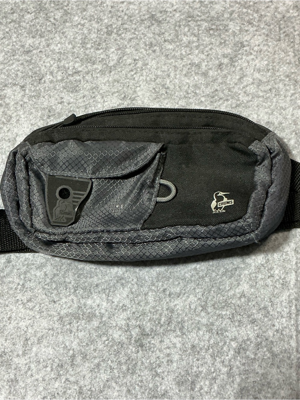 CHUMS Black Gray Waist Pack Fanny Pack Belt Bag Crossbody Outdoor Travel Nylon